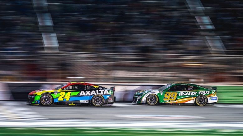 William Byron and Daniel Suárez race during the NASCAR Cup Series Quaker State 400 Available at Walmart at Atlanta Motor Speedway (Image Credit - Alejandro Alvarez | NASCAR Studios)