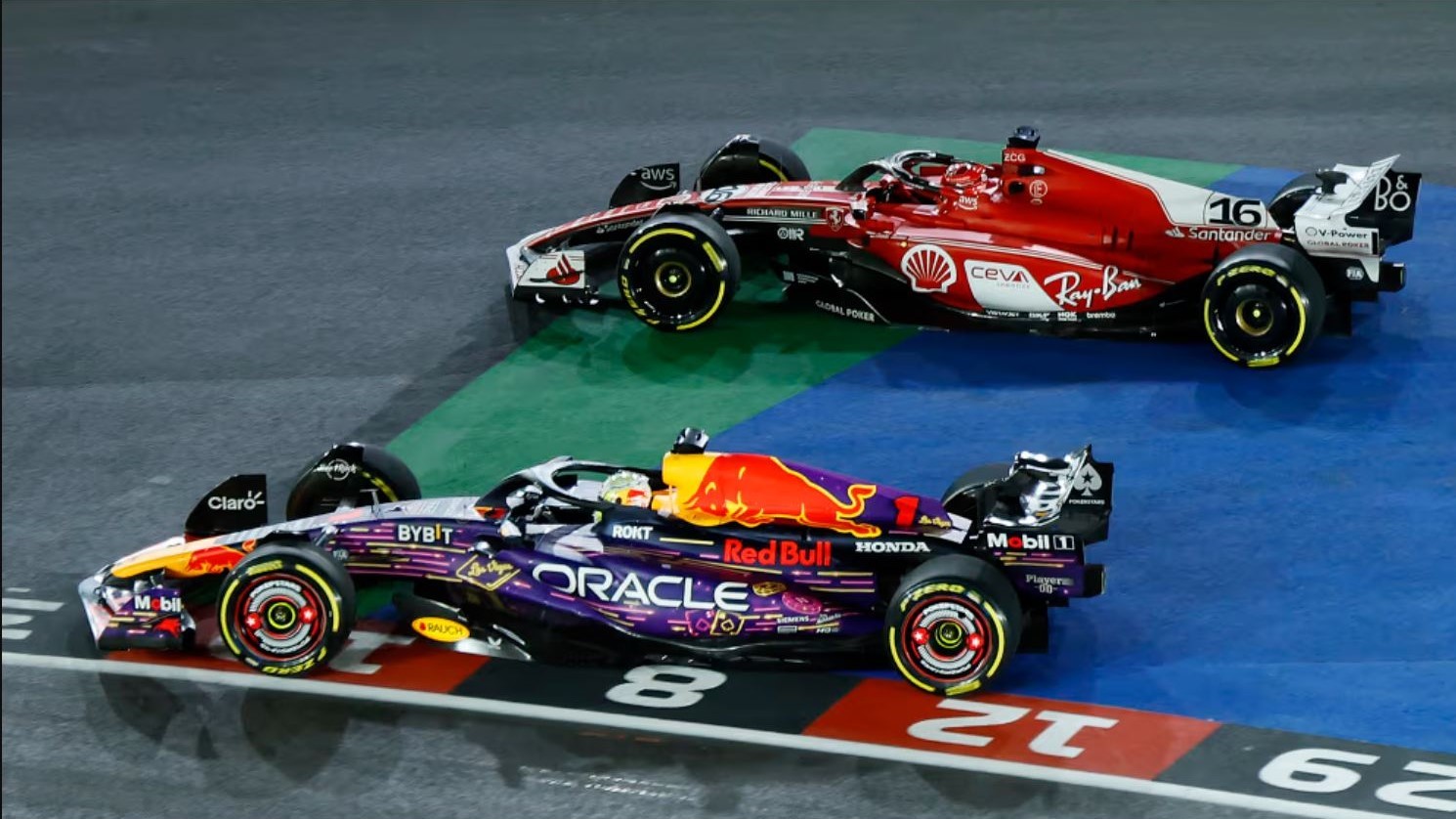 Las Vegas GP Verstappen and Leclerc battle - Image Credit formula1.com